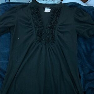 Chaps Elegant Black Ruffled Blouse